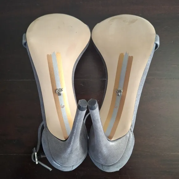 SAM EDELMAN &quot;Ariella&quot; Leather Stiletto Ankle Strap Dress Sandal-Silver- Size 6