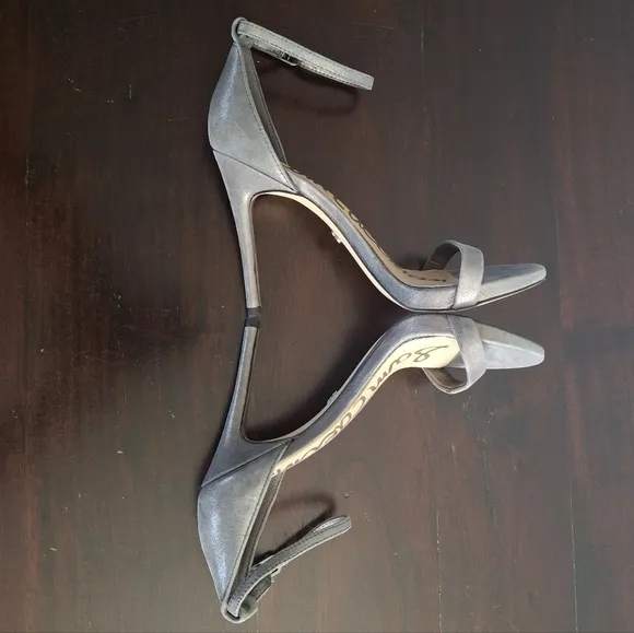 SAM EDELMAN &quot;Ariella&quot; Leather Stiletto Ankle Strap Dress Sandal-Silver- Size 6