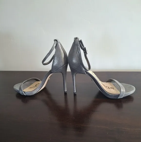 SAM EDELMAN &quot;Ariella&quot; Leather Stiletto Ankle Strap Dress Sandal-Silver- Size 6