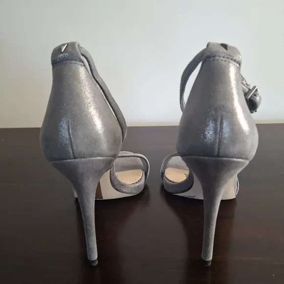 SAM EDELMAN &quot;Ariella&quot; Leather Stiletto Ankle Strap Dress Sandal-Silver- Size 6