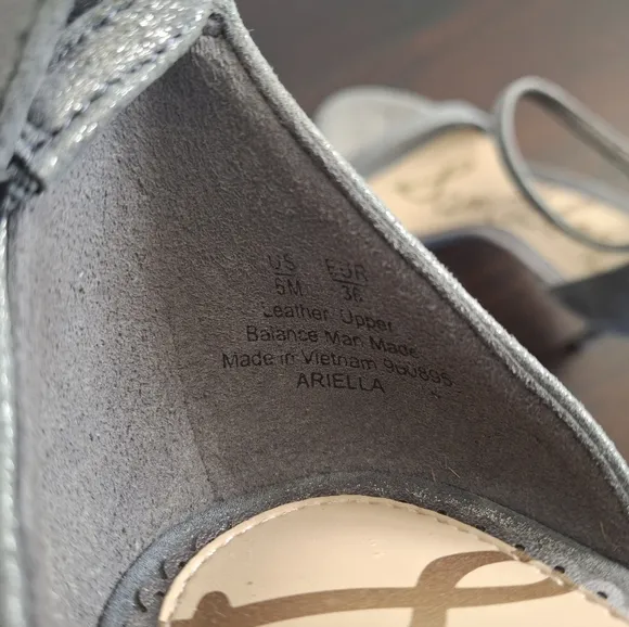 SAM EDELMAN &quot;Ariella&quot; Leather Stiletto Ankle Strap Dress Sandal-Silver- Size 6