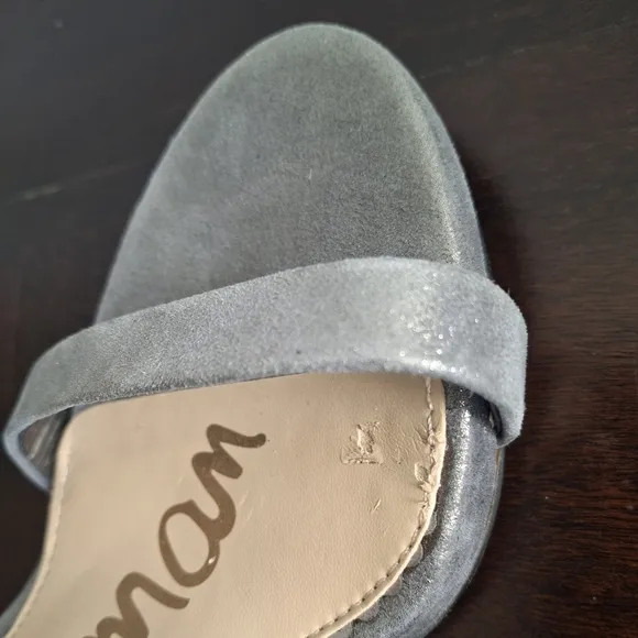 SAM EDELMAN &quot;Ariella&quot; Leather Stiletto Ankle Strap Dress Sandal-Silver- Size 6