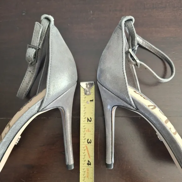 SAM EDELMAN &quot;Ariella&quot; Leather Stiletto Ankle Strap Dress Sandal-Silver- Size 6