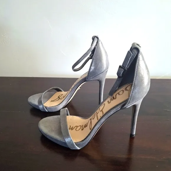 SAM EDELMAN &quot;Ariella&quot; Leather Stiletto Ankle Strap Dress Sandal-Silver- Size 6