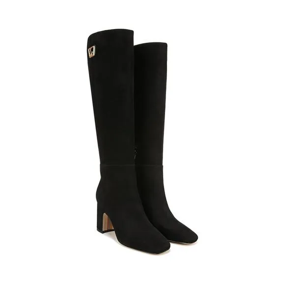 Sam Edelman Size 11M Black Suede Leather Faren Knee High Boots Block Heels L1-4