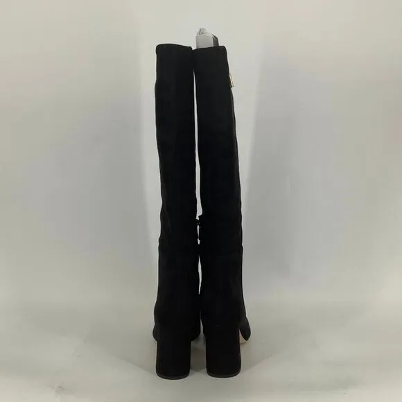 Sam Edelman Size 11M Black Suede Leather Faren Knee High Boots Block Heels L1-4