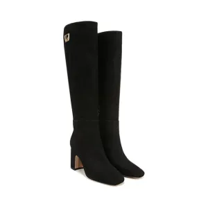 Sam Edelman Size 11M Black Suede Leather Faren Knee High Boots Block Heels L1-4