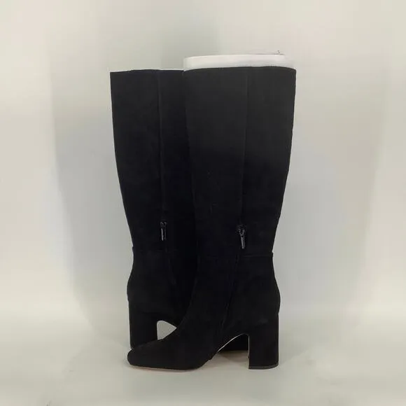 Sam Edelman Size 11M Black Suede Leather Faren Knee High Boots Block Heels L1-4