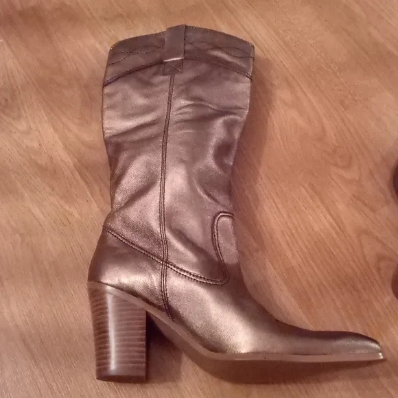 Sam&amp;Libby Gold-Bronze Leather Knee High Boots