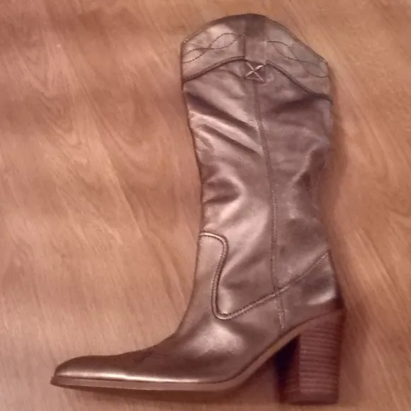Sam&amp;Libby Gold-Bronze Leather Knee High Boots