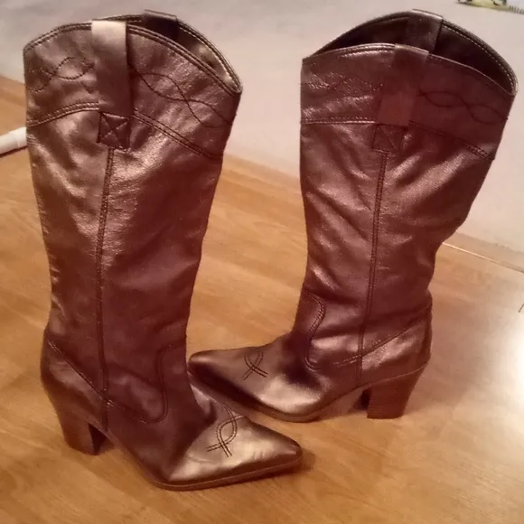 Sam&amp;Libby Gold-Bronze Leather Knee High Boots