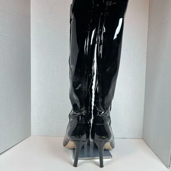 Sam Edelman Olencia Knee High Boots Size 7.5M Black Patent Leather Side Zip
