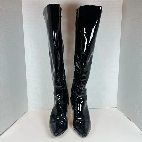 Sam Edelman Olencia Knee High Boots Size 7.5M Black Patent Leather Side Zip