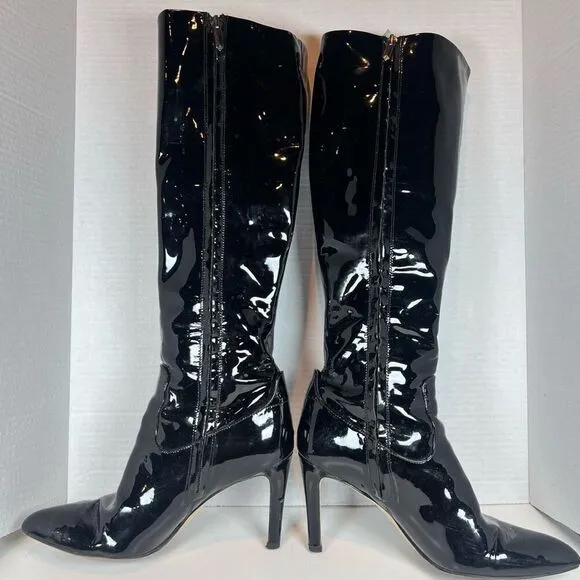 Sam Edelman Olencia Knee High Boots Size 7.5M Black Patent Leather Side Zip