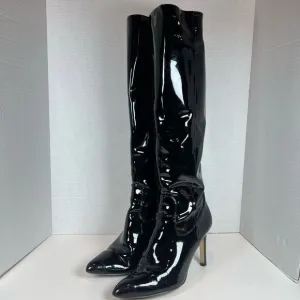 Sam Edelman Olencia Knee High Boots Size 7.5M Black Patent Leather Side Zip