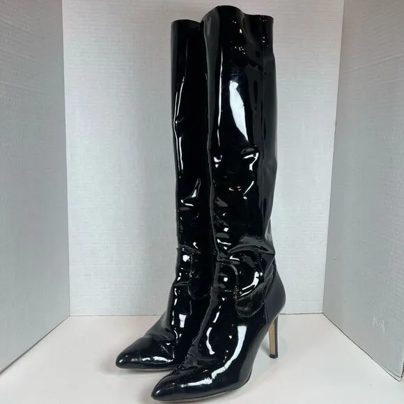 Sam Edelman Olencia Knee High Boots Size 7.5M Black Patent Leather Side Zip