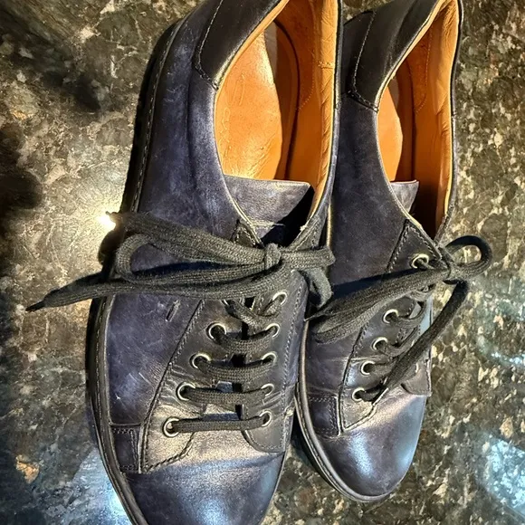 SANTONI Men’s Sz 9 D Blue Leather Trainers Sneakers ITALY L