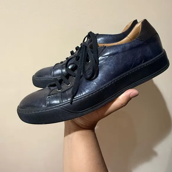 SANTONI Men’s Sz 9 D Blue Leather Trainers Sneakers ITALY L
