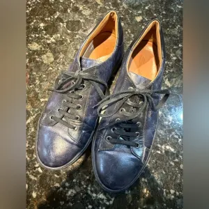 SANTONI Men’s Sz 9 D Blue Leather Trainers Sneakers ITALY L