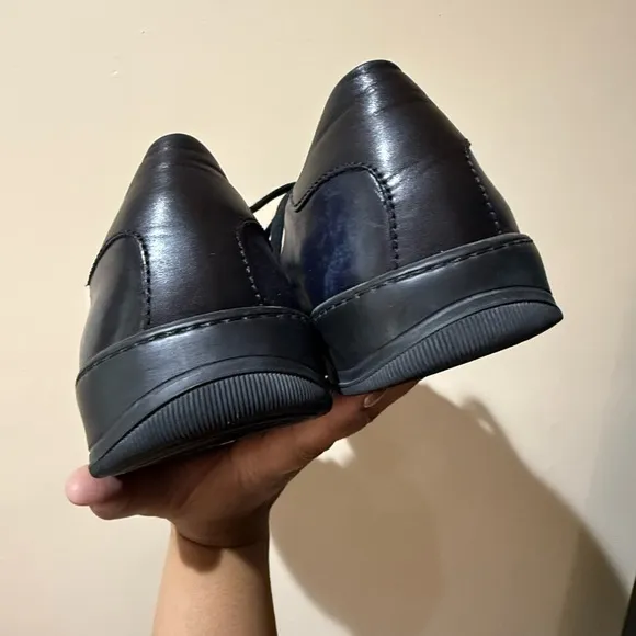 SANTONI Men’s Sz 9 D Blue Leather Trainers Sneakers ITALY L