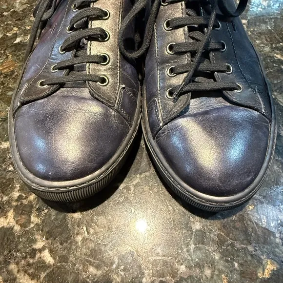 SANTONI Men’s Sz 9 D Blue Leather Trainers Sneakers ITALY L