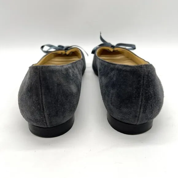 SARAH FLINT Trish Pointy Toe Ballet Flat Womens 6.5 Gray Suede Lace Up Cut Out