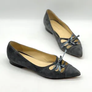 SARAH FLINT Trish Pointy Toe Ballet Flat Womens 6.5 Gray Suede Lace Up Cut Out
