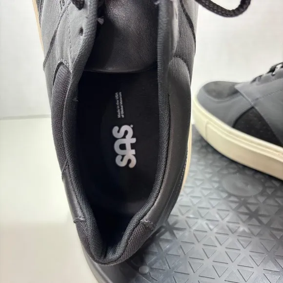 SAS High Street Black Ash Leather Sneakers Casual Walking Shoes Black Size 12 WW