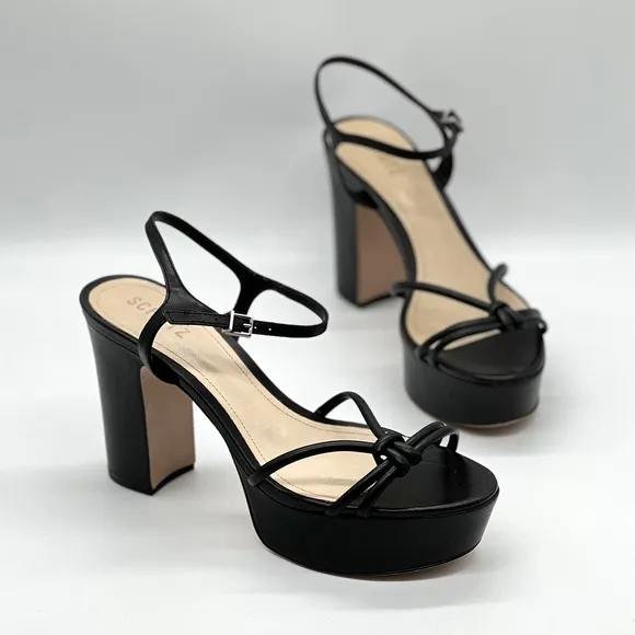 SCHUTZ Kelsie Platform Sandal Shoes Womens 9.5 Black Leather Block Heel Strappy