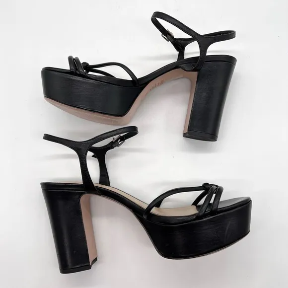 SCHUTZ Kelsie Platform Sandal Shoes Womens 9.5 Black Leather Block Heel Strappy