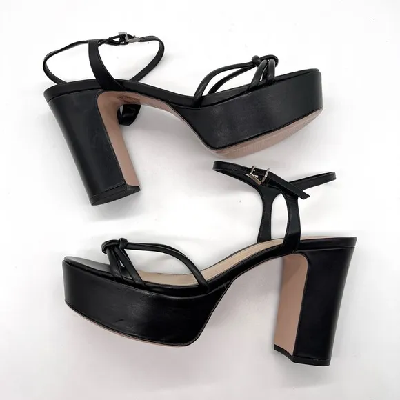 SCHUTZ Kelsie Platform Sandal Shoes Womens 9.5 Black Leather Block Heel Strappy