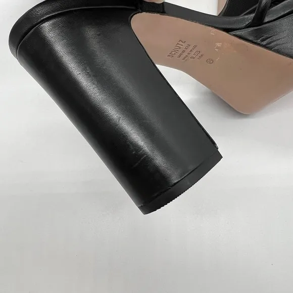 SCHUTZ Kelsie Platform Sandal Shoes Womens 9.5 Black Leather Block Heel Strappy
