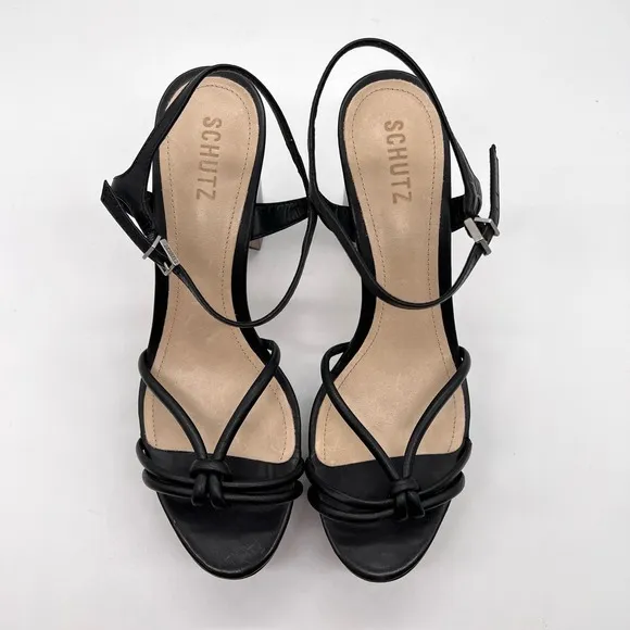 SCHUTZ Kelsie Platform Sandal Shoes Womens 9.5 Black Leather Block Heel Strappy