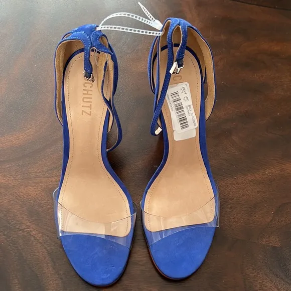 SchutzKristy Suede Clear Vinyl Ankle Strap Dress Sandals.
