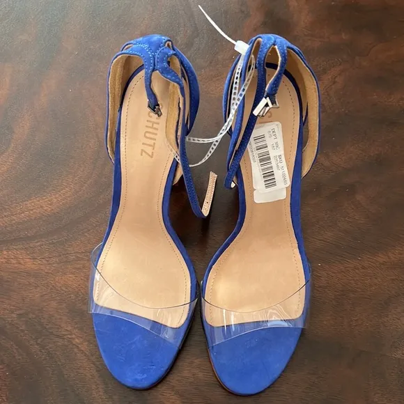 SchutzKristy Suede Clear Vinyl Ankle Strap Dress Sandals.