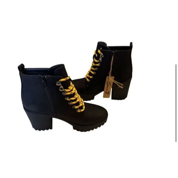Seven7 Women's Black Platform Ankle Boots Chunky Lug Platform Size 10