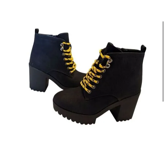 Seven7 Women's Black Platform Ankle Boots Chunky Lug Platform Size 10