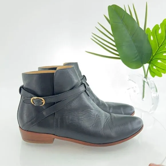 Sezane Low Montana Ankle Boots Women's Size 39 8 Black Leather Slip On Bootie