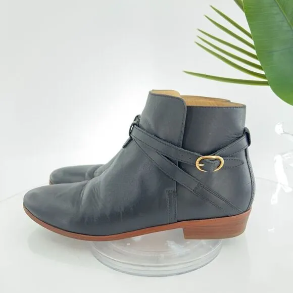 Sezane Low Montana Ankle Boots Women's Size 39 8 Black Leather Slip On Bootie