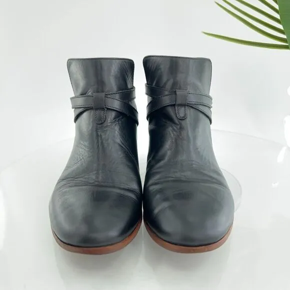 Sezane Low Montana Ankle Boots Women's Size 39 8 Black Leather Slip On Bootie