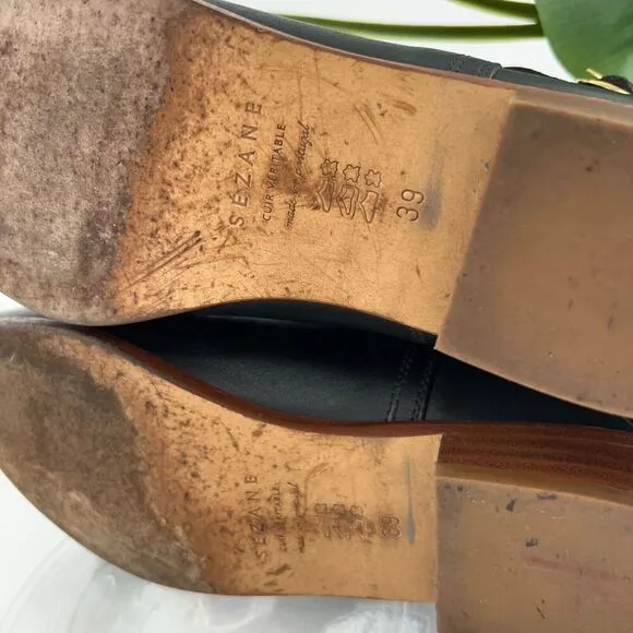 Sezane Low Montana Ankle Boots Women's Size 39 8 Black Leather Slip On Bootie
