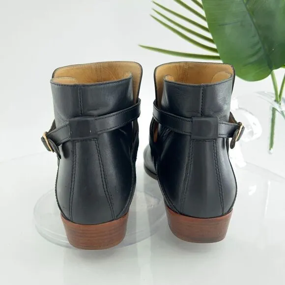 Sezane Low Montana Ankle Boots Women's Size 39 8 Black Leather Slip On Bootie
