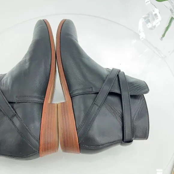 Sezane Low Montana Ankle Boots Women's Size 39 8 Black Leather Slip On Bootie