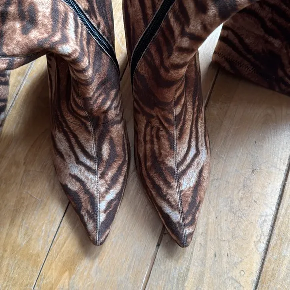 Silent D Komass Knee-High Boots Brown Tiger Print Knee-High Boots 38