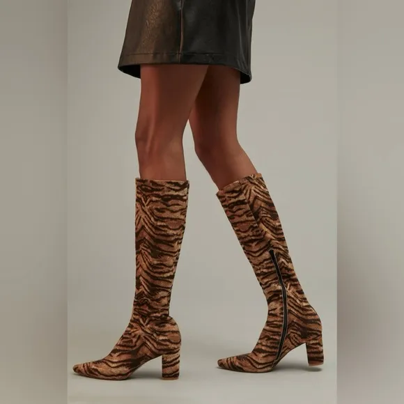 Silent D Komass Knee-High Boots Brown Tiger Print Knee-High Boots 38