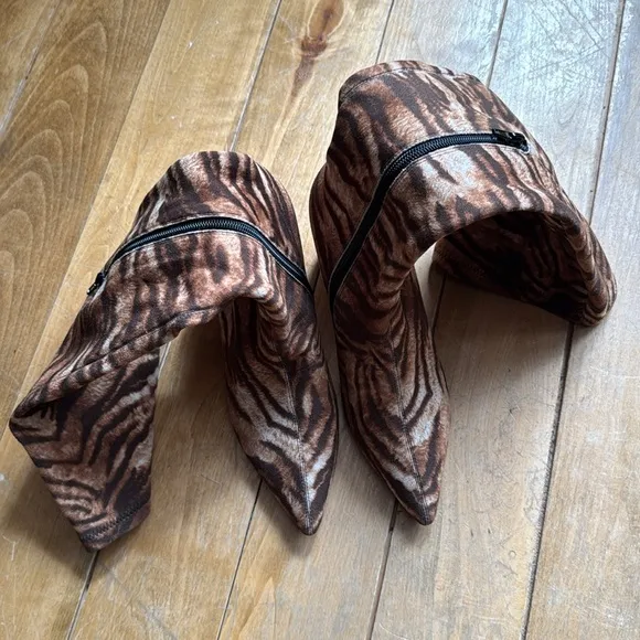 Silent D Komass Knee-High Boots Brown Tiger Print Knee-High Boots 38