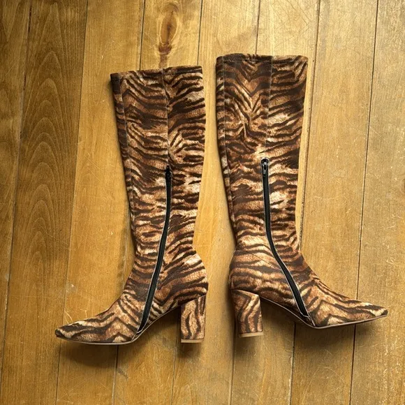 Silent D Komass Knee-High Boots Brown Tiger Print Knee-High Boots 38