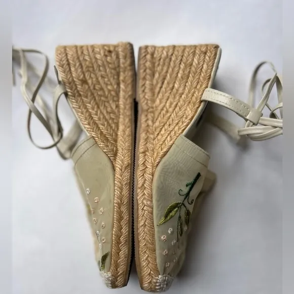 Simard embroidered  Floral Ankle TiePlatform Espadrille Shoes Size 36