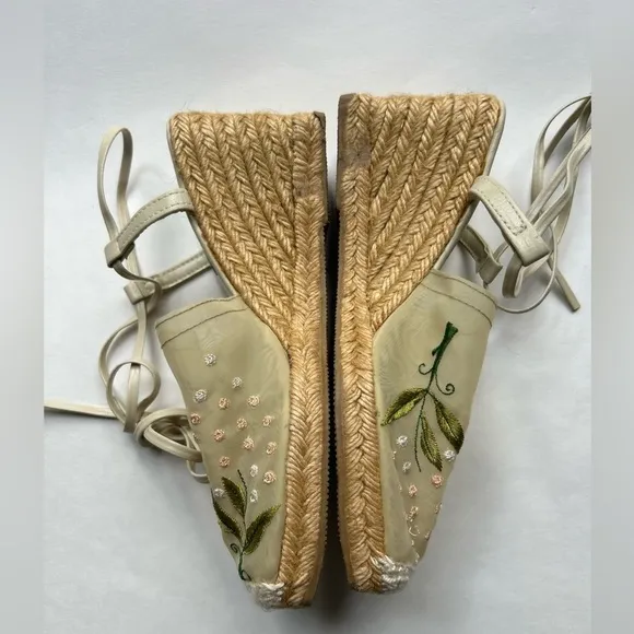 Simard embroidered  Floral Ankle TiePlatform Espadrille Shoes Size 36