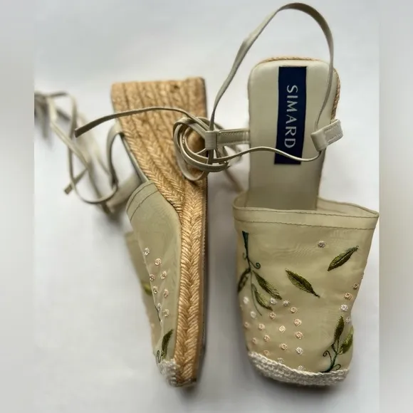 Simard embroidered  Floral Ankle TiePlatform Espadrille Shoes Size 36